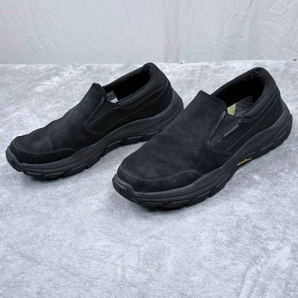 Skechers Respected Calum Goodyear Shoes‎ Mens 10.5 Black Slip On Relaxed Fit